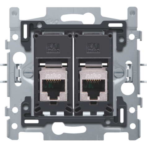 2 connexions RJ45 STP cat. 5E, modèle plat, incl. socle 60 x 71 mm avec fixation par griffes