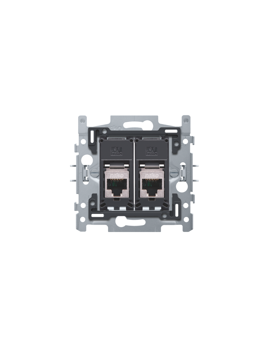 2 connexions RJ45 STP cat. 5E, modèle plat, incl. socle 60 x 71 mm avec fixation par griffes