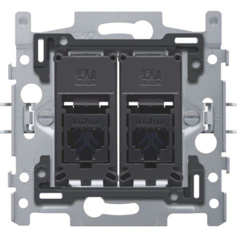 2 connexions RJ45 UTP cat. 6, modèle plat, incl. socle 60 x 71 mm avec fixation par griffes
