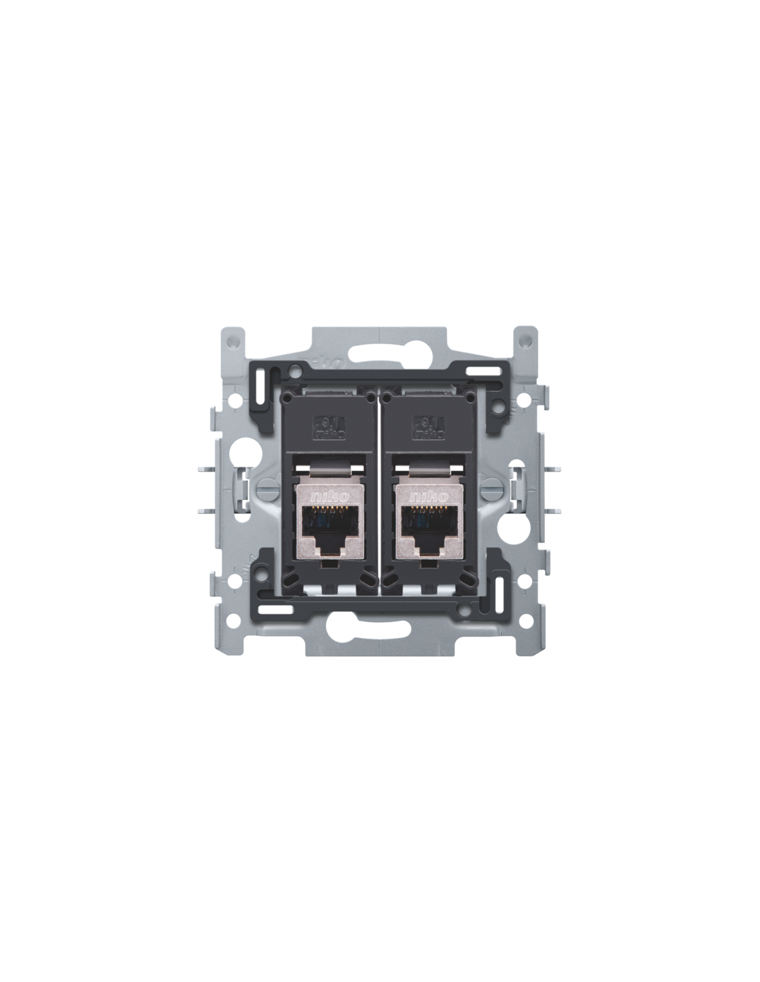 2 connexions RJ45 STP cat. 6A, modèle plat, incl. socle 60 x 71 mm avec fixation par griffes