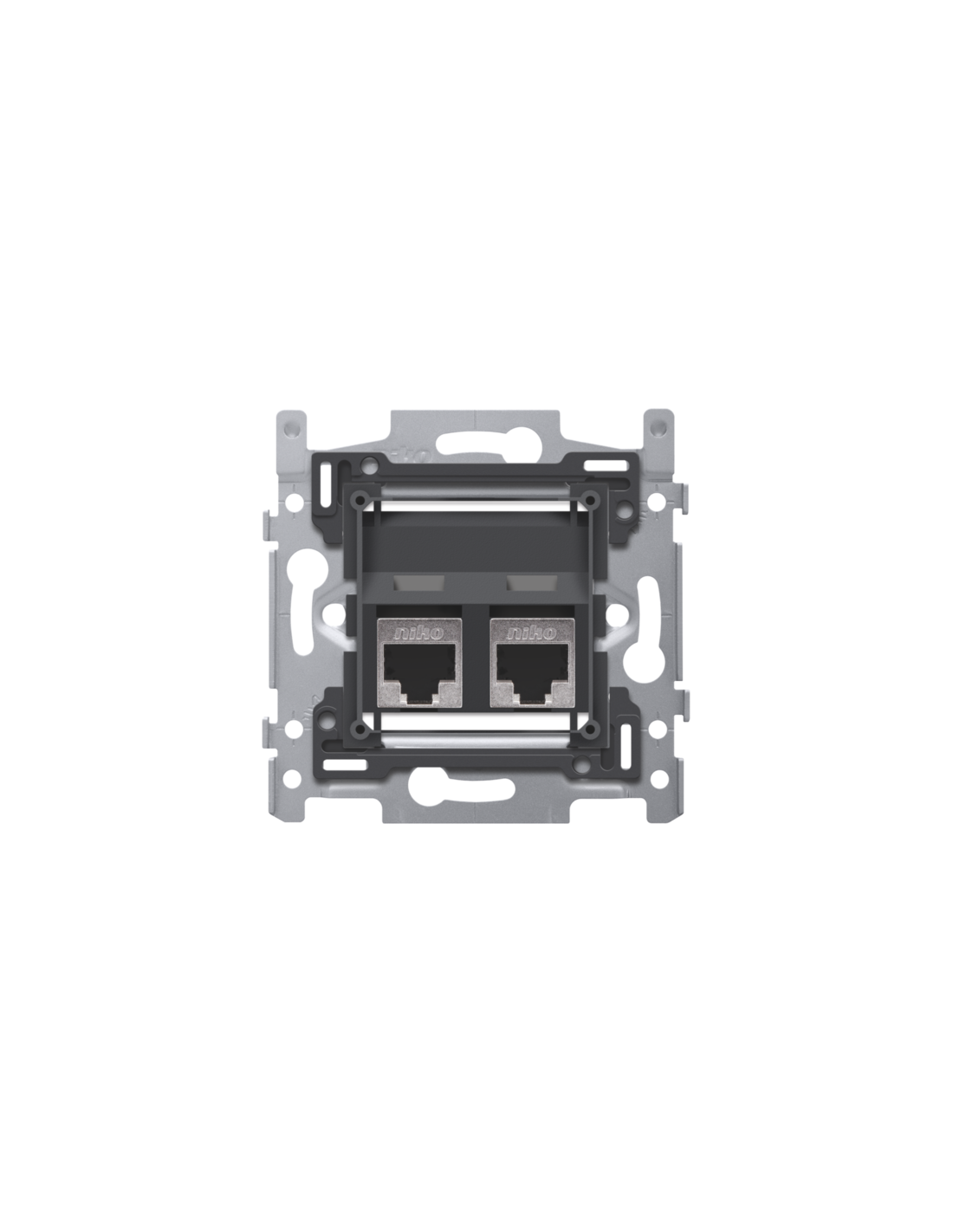 2 connexions RJ45 STP cat. 6, modèle oblique, incl. socle 60 x 71 mm avec fixation par vis