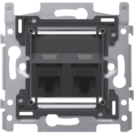 2 connexions RJ45 UTP cat. 6A, modèle oblique, incl. socle 60 x 71 mm avec fixation par vis