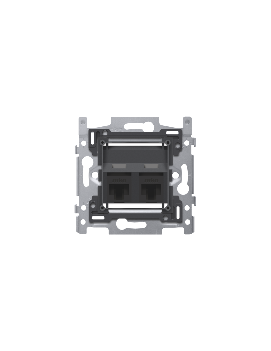 2 connexions RJ45 UTP cat. 6A, modèle oblique, incl. socle 60 x 71 mm avec fixation par vis