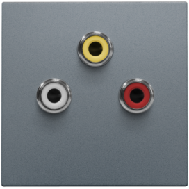 Set de finition avec 3 prises audio CINCH, également pour encastrement dans des goulottes d'installation, steel grey coated
