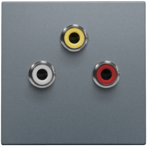 Set de finition avec 3 prises audio CINCH, également pour encastrement dans des goulottes d'installation, steel grey coated