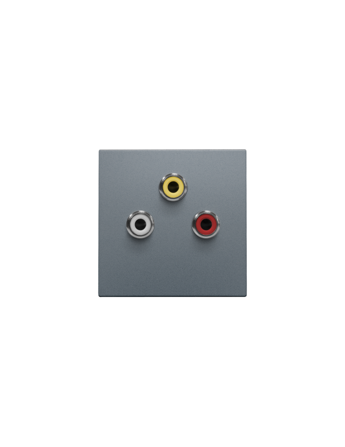 Set de finition avec 3 prises audio CINCH, également pour encastrement dans des goulottes d'installation, steel grey coated