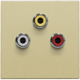 Set de finition avec 3 prises audio CINCH, également pour encastrement dans des goulottes d'installation, gold coated