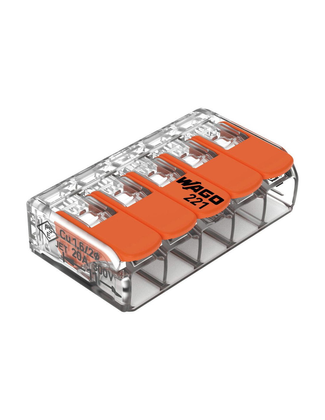 Bornes de raccordement à levier 5 entrées pour tout types de conducteurs - max. 6 mm²