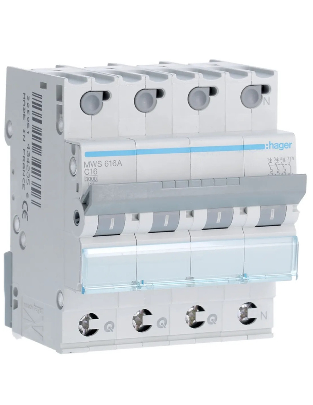 Disjoncteur 3kA - C - 3P+N - 10A - 4MOD. - quickconnect