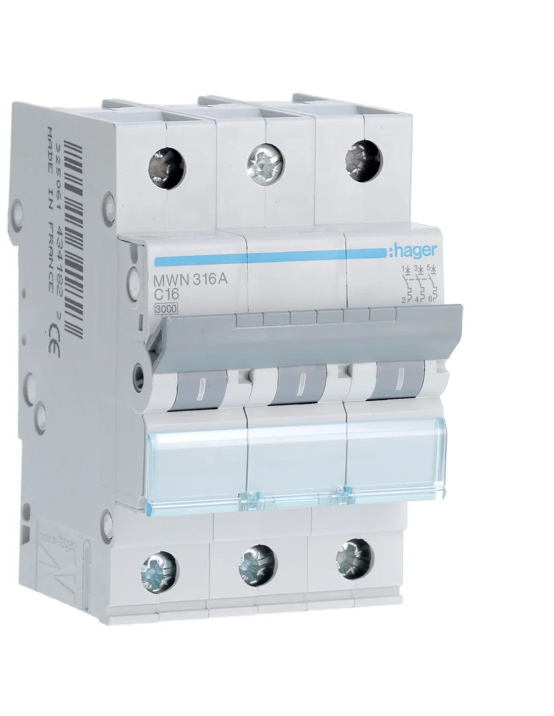 Disjoncteur 3kA - C - 3P - 2A - 3MOD.