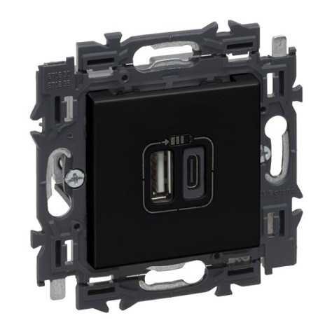 Valena Next prise USB double type A+C appareil complet noir à griffes Valena Next prise USB double type A+C appareil complet noir à griffes