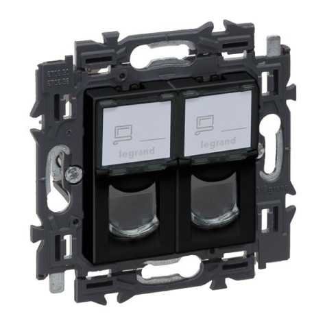 Valena Next prise 2xRJ45 cat6 UTP appareil complet noir à griffes Valena Next prise 2xRJ45 cat6 UTP appareil complet noir à griffes