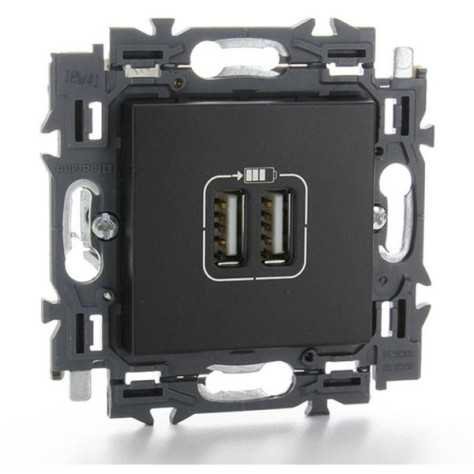 Valena Next prise USB double type A appareil complet noir à griffes Valena Next prise USB double type A appareil complet noir à griffes