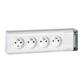 Bloc multiprises 4x(2P+T)+int. 10/16A 250V blanc sans cordon