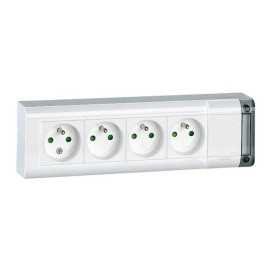 Bloc multiprises 4x(2P+T)+int. 10/16A 250V blanc sans cordon