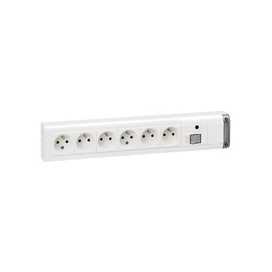 Bloc multiprises 6x(2P+T)+int. 10/16A 250V blanc sans cordon