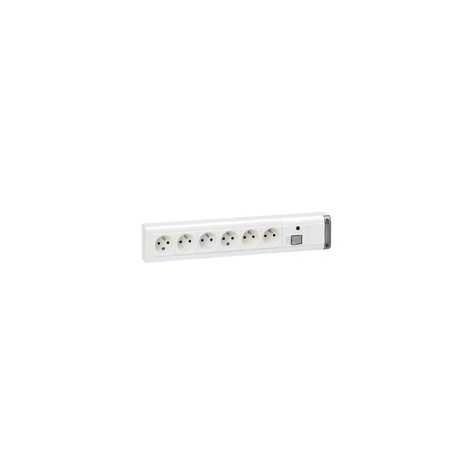 Bloc multiprises 6x(2P+T)+int. 10/16A 250V blanc sans cordon
