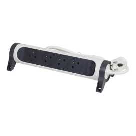 Rallonge multiprise avec bloc rotatif de 4 prises 2P+T Surface , interrupteur et cordon longueur 3m - blanc et gris fo