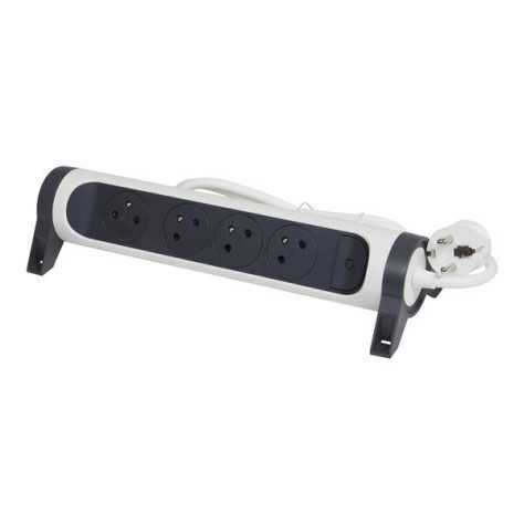 Rallonge multiprise avec bloc rotatif de 4 prises 2P+T Surface , interrupteur et cordon longueur 3m - blanc et gris fo