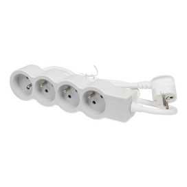 Rallonge multiprise extra-plate équipée de 4 prises 2P+T 16A 3680W avec cordon longueur 3m - blanc et gris clair