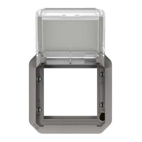 Plexo adaptateur Mosaic 2 modules volet transparent gris Plexo adaptateur Mosaic 2 modules volet transparent gris