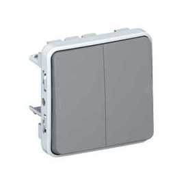 Plexo bouton-poussoir double 10a 250v composable gris