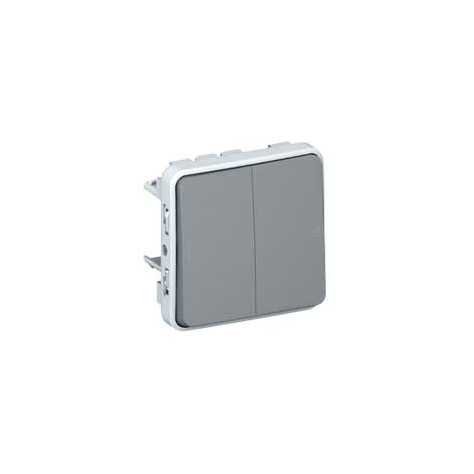 Plexo bouton-poussoir double 10a 250v composable gris