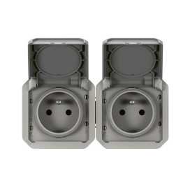 Plexo prise 2x2P+T horizontal mécanisme IP55 IK08 gris