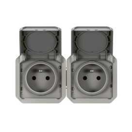 Plexo prise 2x2P+T horizontal mécanisme IP55 IK08 gris