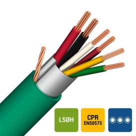 Câble d'alarme+aliment blindage global LS0H/LS0H vert Cca s1d2a1 2X0,75+6X0,22 - R100