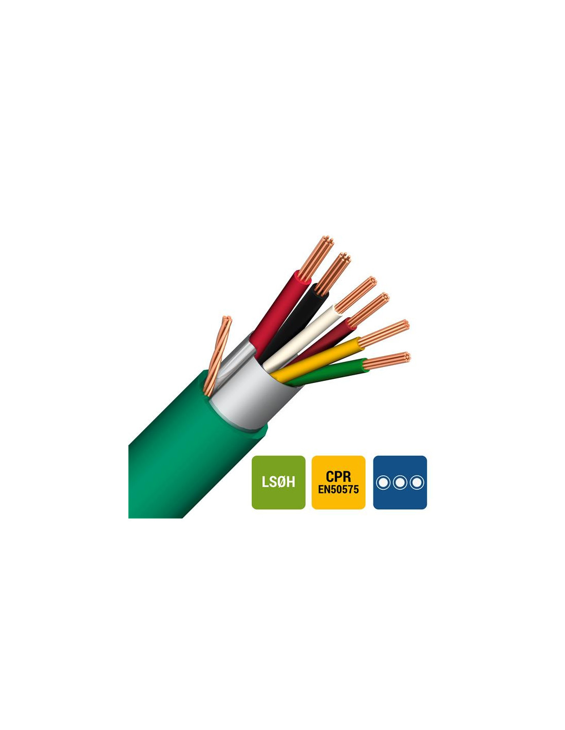 Câble d'alarme+aliment blindage global LS0H/LS0H vert Cca s1d2a1 2X0,75+6X0,22 - R100