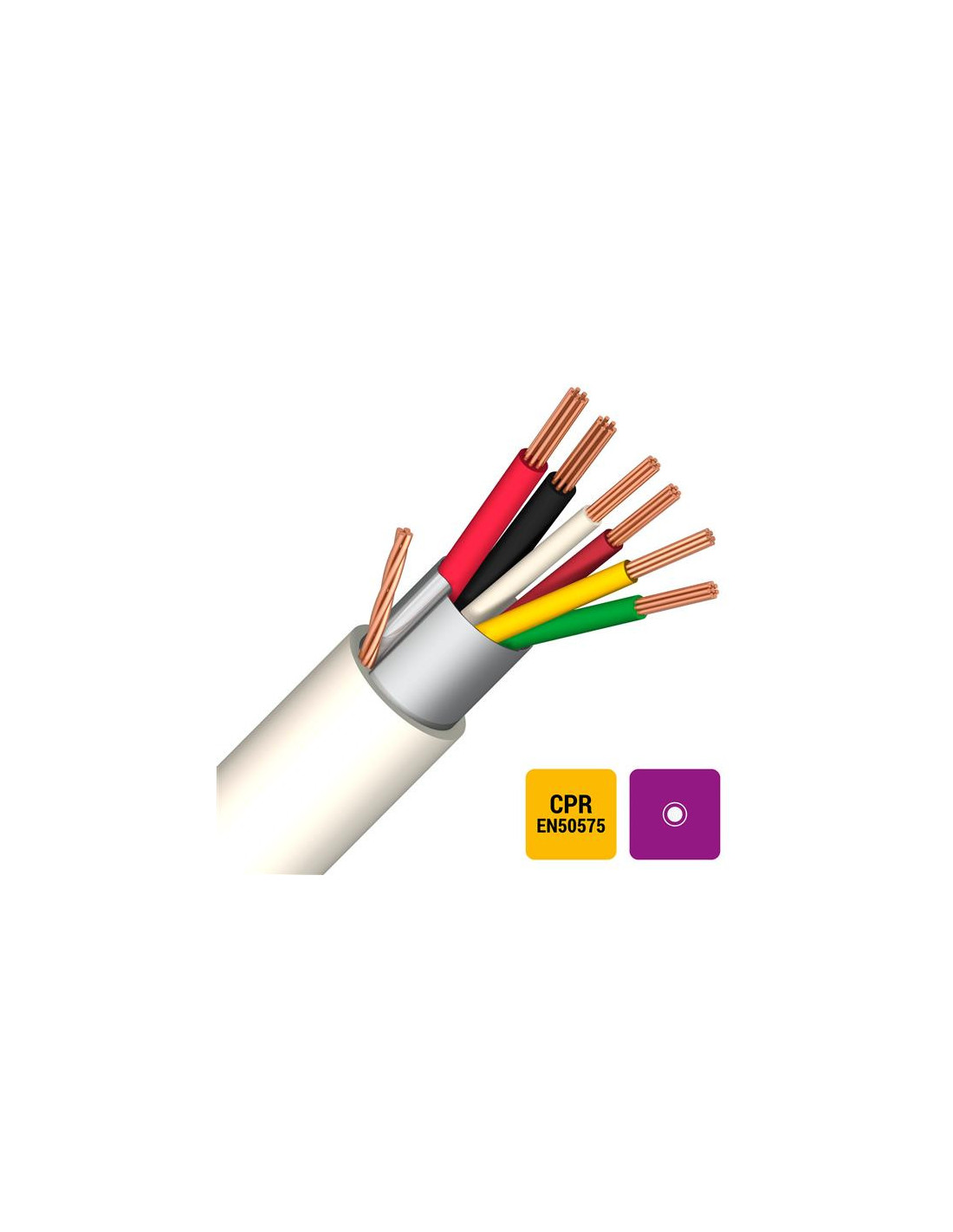 Câble d'alarme+aliment blindage global PVC/PVC blanc Eca 2X0,75+8X0,22 - R100