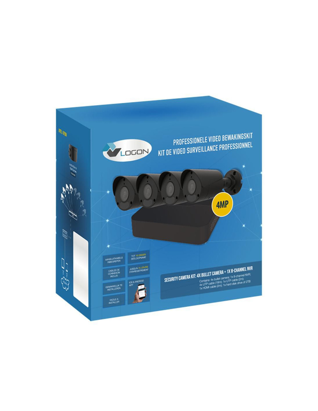 Kit de caméras 4x 4MP mini bullet 2.8mm - NVR 8 canaux - noir