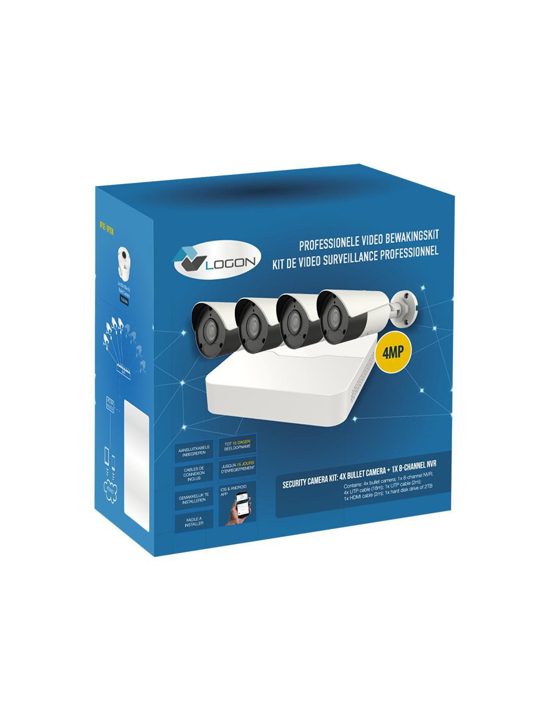 Kit de caméras 4x 4MP mini bullet 2.8mm avec NVR 8 canaux - blanc