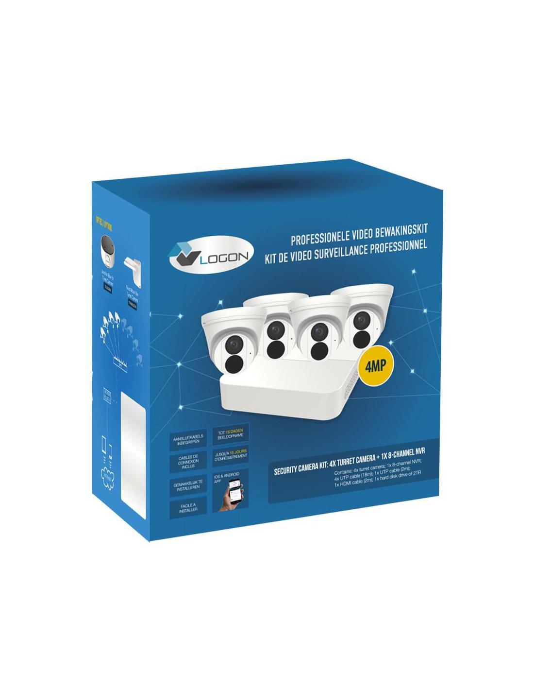 Kit de caméras 4x 4MP tourelle 2.8mm avec NVR 8 canaux - blanc