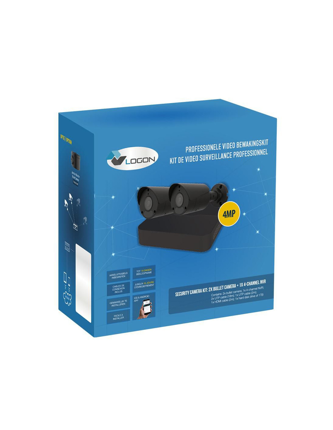 Kit de caméras 2x 4MP mini bullet 2.8mm - NVR 4 canaux - noir