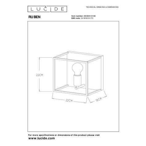 RUBEN - Applique murale - 1xE27 - Noir
