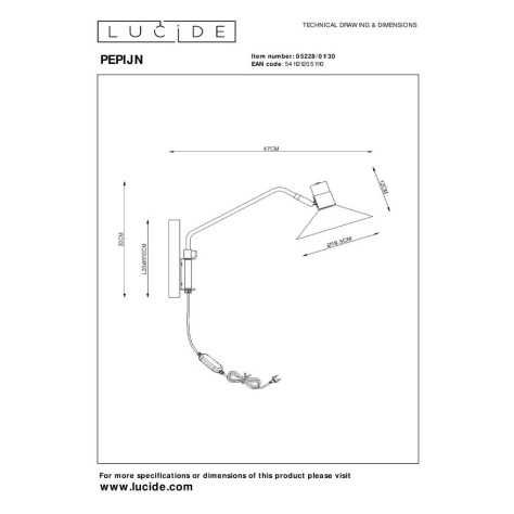 PEPIJN - Applique murale - 1xE14 - 3 StepDim - Noir
