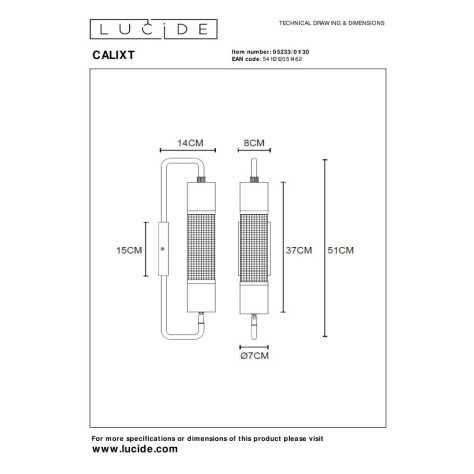 CALIXT - Applique murale - 1xE27 - Noir