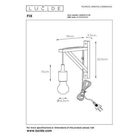 FIX - Applique murale - 1xE27 - Noir