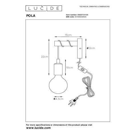 POLA - Applique murale Chambres d'enfant - 1xE27 - Bleu