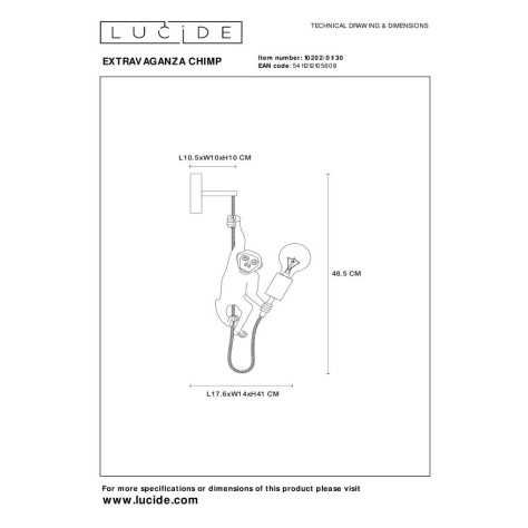 EXTRAVAGANZA CHIMP - Applique murale - 1xE27 - Noir