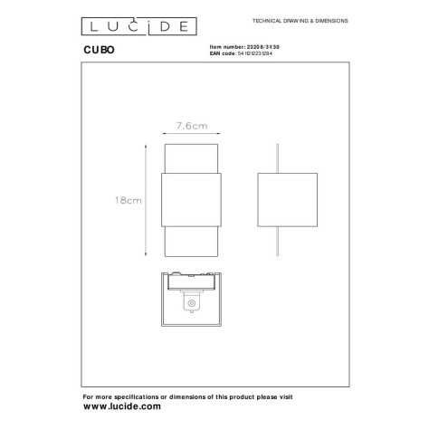 CUBO - Applique murale - 1xG9 - Noir