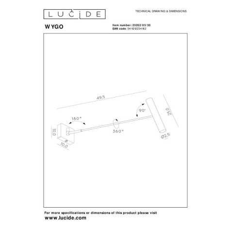 WYGO - Applique murale - LED Dim. - 1x5W 2700K - Noir