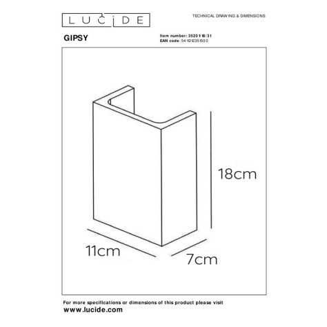 GIPSY - Applique murale - 1xG9 - Blanc