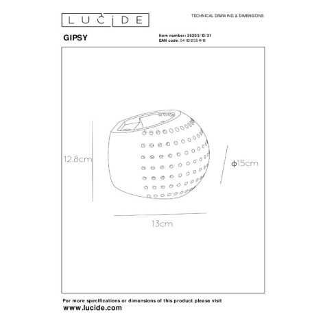 GIPSY - Applique murale - 1xG9 - Blanc