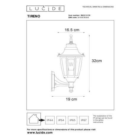 TIRENO - Applique murale Intérieur/Extérieur - 1xE27 - IP44 - Noir