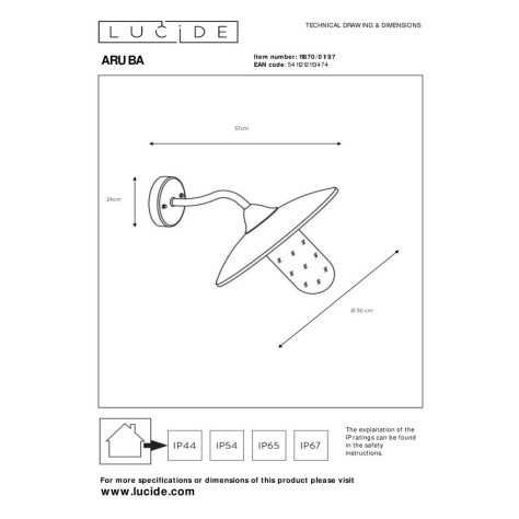 ARUBA - Applique murale Intérieur/Extérieur - 1xE27 - IP44 - Rouille