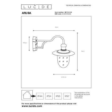 ARUBA - Applique murale Intérieur/Extérieur - 1xE27 - IP44 - Noir