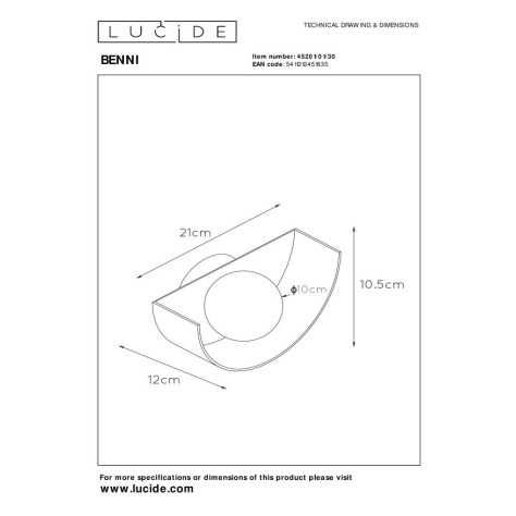 BENNI - Applique murale - 1xG9 - Noir